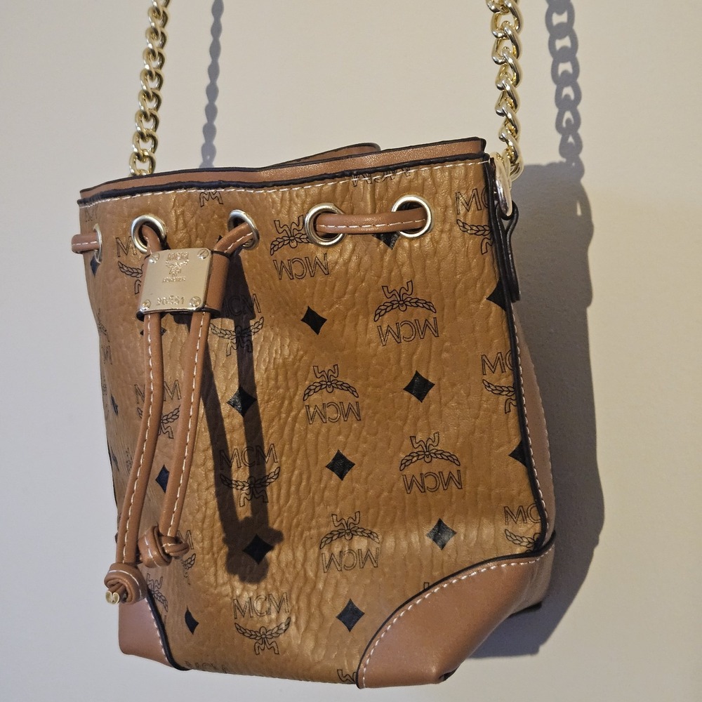 MCM Soft Berlin Visetos Monogram Drawstring Leather Bucket Bag Crossbody‎ Mini - Picture 13 of 14